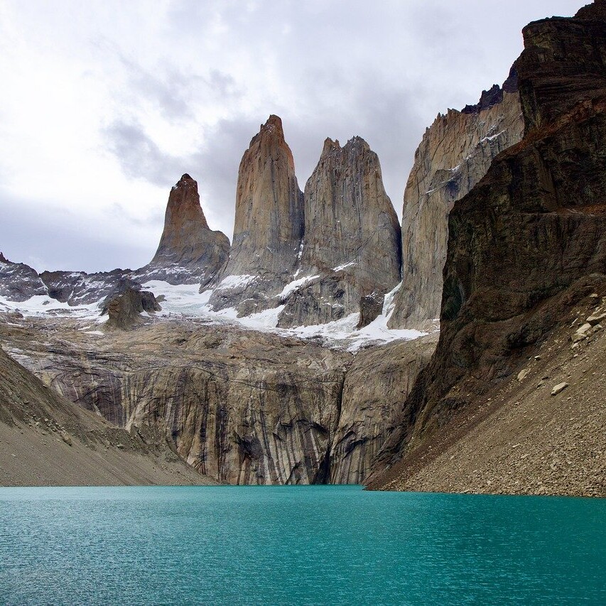mountain, lake, nature, rock, glacier, torres del paine